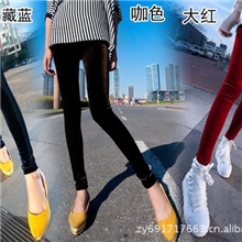 松梦蝶1009韩国进口高弹力面料修身显瘦薄金丝绒九分打底裤