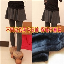 冬款400克超厚不倒绒加厚假两件打底裤裙裙摆包臀裙裤