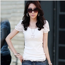 特价热销原单出口春夏新款女装批发韩版蕾丝袖修身打底短袖T恤