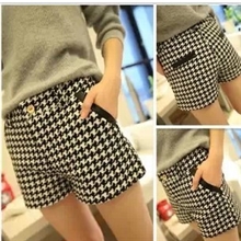 秋冬款千鸟格毛呢短裤女装韩版显瘦靴裤短裤大码毛呢短裤