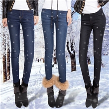 水貂绒牛仔长裤加绒加厚女显瘦铅笔裤中腰