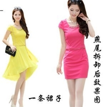 2013夏新款女装韩版不规则雪纺连衣裙燕尾裙摆修身长裙子代理批发