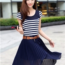 2013夏新款女装条纹修身不规则拼接雪纺裙燕尾连衣裙大码代理批发