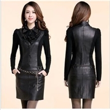 2013秋装新款韩版修身pu皮裙包臀长袖皮连衣裙女装送腰带866243