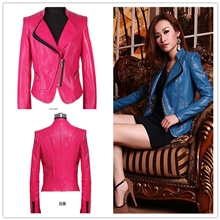 2013秋季新款浅金拉链欧美立领修身短款皮衣