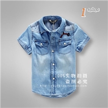 2013夏款外贸原单童装男童女童儿童GUE**短袖牛仔衬衫童衬衫批发