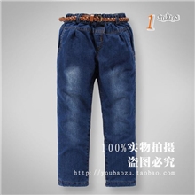 新款秋冬款女童儿童外贸原单童装加厚加绒双层柔软水洗牛仔童裤