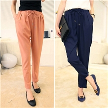 Q81#韩版气质休闲显瘦百搭雪纺哈伦裤超人气热卖深蓝/黑色/红