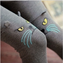 2013新款秋季韩国加绒加厚打底裤显瘦拼接刺绣小猫打底裤批发