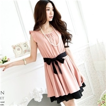 2013夏装新款瑞丽日韩女装瑞丽867荷叶袖层次绑带连衣裙