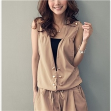 2013夏装新款爆款瑞丽韩版双排金属扣无袖抽绳腰连体短裤连体裤