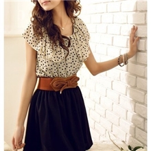 2013新款夏装日韩女装女装气质甜美圆点縮腰洋裝连衣裙