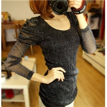 2013春夏装新款日韩女装爆款雪纺修身泡泡袖长款蕾丝宽松T恤