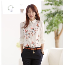 韩版秋装新品OL通勤大码宽松百搭印花长袖衬衫女雪纺衫上衣JR175