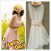 2013春夏新款无袖背心雪纺仙女款白色复古连衣裙宽松爆款