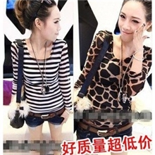 特价!供应超爆百搭条纹豹纹多个图案长袖女式T恤打底衫