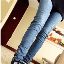 女式牛仔裤2012新款四季通用型修身中腰四粒扣小脚裤实拍