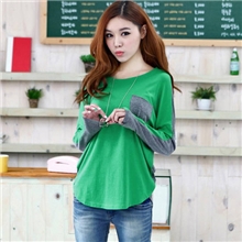 秋季新款女装宽松上衣圆领蝙蝠袖拼接长袖T恤女打底衫长袖t恤