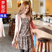 春秋季新款韩版女装碎花吊带裙罩衫小外套两件套女连衣裙女裙