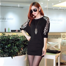 2013秋季新款女装宽松大码豹纹拼接长袖t恤女蝙蝠衫韩版打底衫