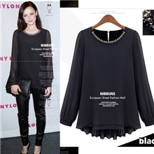 9851#2013欧美明星秋季新款女装高密度加厚雪纺衫打底衫衬衫长袖