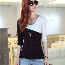 秋季新款长袖打底衫修身拼接圆领t恤女女士打底衫