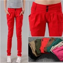 哈伦裤女韩版潮牛仔裤夏排扣小脚裤宽松休闲女裤长裤