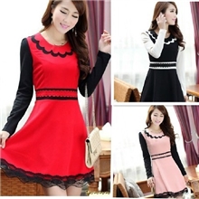 厂家直销韩版修身公主裙显瘦OL针织长袖甜美淑女连衣裙