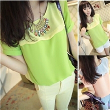 2013夏季新款女装显瘦衬衫外品完美配色波浪边小清新雪纺衫