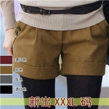 秋冬新款女装显瘦修身提臀休闲靴裤毛呢短裤