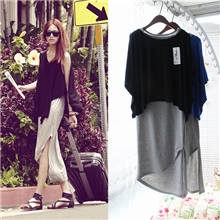 韩国代购性感修身不规则下摆两件套背心连衣裙侧边开叉