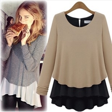 （高端大气上档次）假两件套拼接高密度加厚雪纺打底衫针织衫长袖