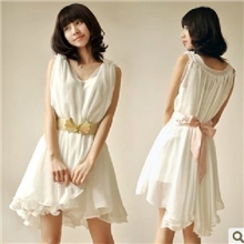 （十一国庆）伴娘礼服裙纯色荷叶边短款无袖前后两穿雪纺大摆裙