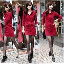 淘宝开店货源2013秋季女装新款纯色翻领修身长袖正品连衣裙