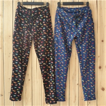 韩版彩色满印香蕉猴卡通图案抽绳松紧腰带暖倍儿打底裤休闲裤