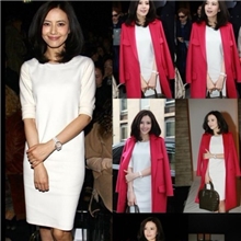 2013女秋装正品新款七分袖白色连衣裙高圆圆明星同款白色中长裙