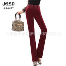 批发秋冬新款韩版女裤休闲裤加厚大码微喇裤直筒裤一件代发