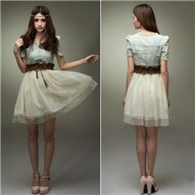 供应新款牛仔裙公主束腰连衣裙欧美复古女式连衣裙送腰带D6-113