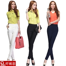 纤雨恋热卖女裤广州服装工厂批发时尚长裤休闲铅笔裤82028-1
