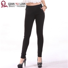 纤雨恋女士冬款棉裤爆款加厚加绒PU口袋装饰修身铅笔裤82043