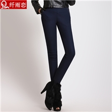 欧美时尚加厚紧身小脚裤PU拼接加绒打底裤女式高腰长裤83845