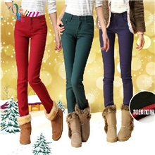 批发加绒加厚铅笔裤韩版女装糖果色打底裤牛仔裤保暖棉裤长裤子