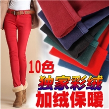 批发2013冬装加绒加厚铅笔裤女大码彩色打底裤小脚牛仔裤棉裤