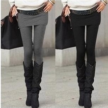 韩版秋冬女装时尚假两件裙裤修身包臀羊毛绒加厚打底裤裙批发