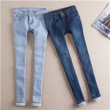 2013秋装磨破中腰修身牛仔裤女长裤小脚牛仔裤女显瘦潮韩版铅笔裤