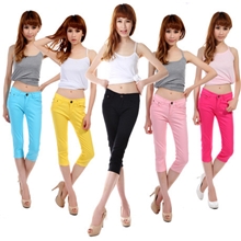 夏季新款韩版糖果色打底裤批发七分裤女裤子中裤彩裤潮显瘦