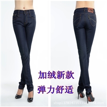 新款女装高弹力加绒女士牛仔裤女铅笔裤修身加棉时尚保暖女裤批发