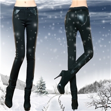 新款加绒裤批发修身加厚皮裤女长裤外穿裤网店代发货LJ8802