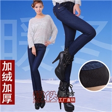 直销冬款新款女式加绒加厚牛仔裤小脚铅笔裤女修身显瘦保暖裤
