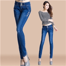 工厂直销修身两粒扣高腰牛仔裤女长裤铅笔裤女裤批发一件代发